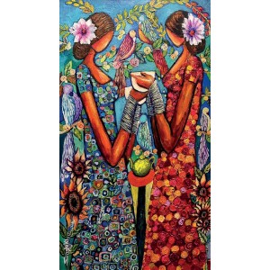 Shazly Khan, When the beauty Of friendship grows On you, 20 x 36 Inch, Acrylic on Canvas, Figurative Paintings, AC-SZK-163